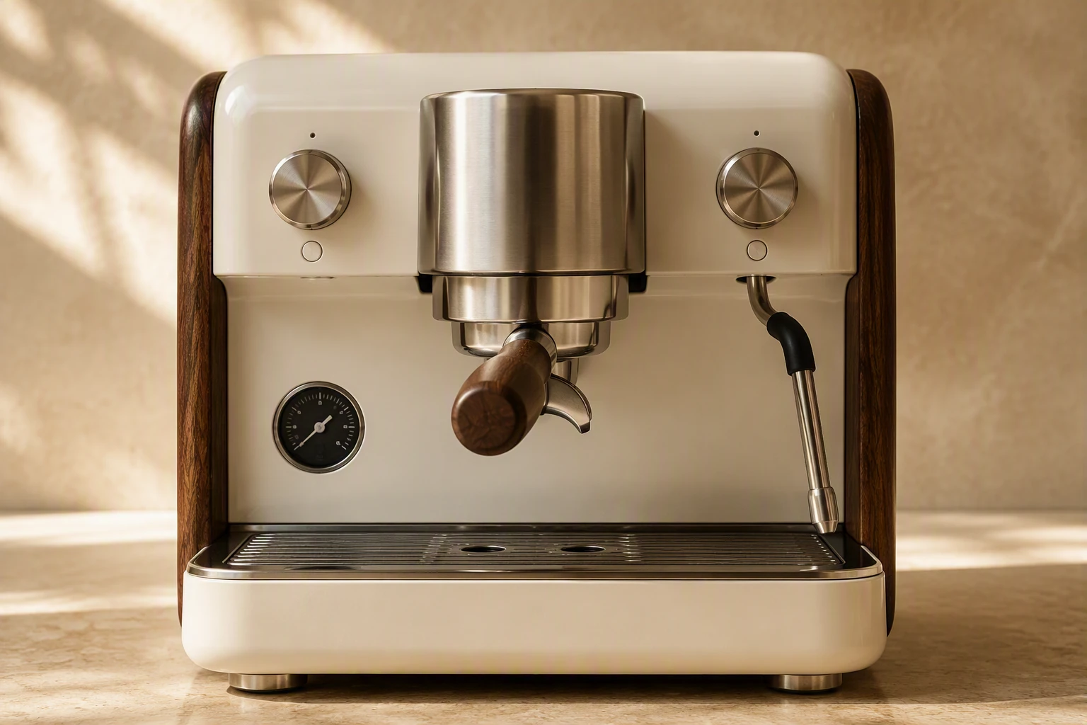 Warm ivory espresso machine front view